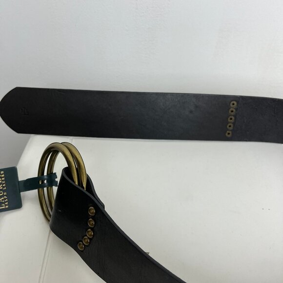 Lauren Ralph Lauren Womens Genuine Leather Black Double O Ring Belt S